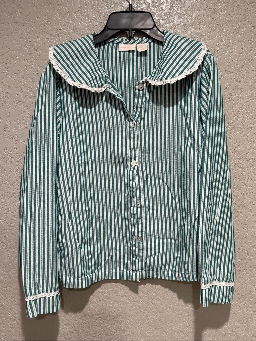 Rachel Ashwell  Striped Button-Up PJ Set with Lace Collar